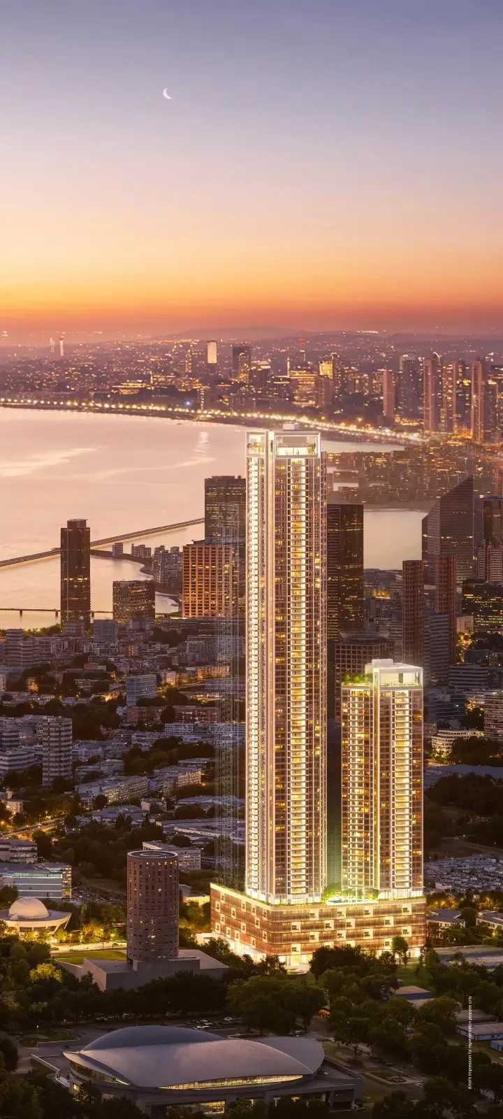 Godrej Trilogy towers over the Worli seafront at sunset, Mumbai